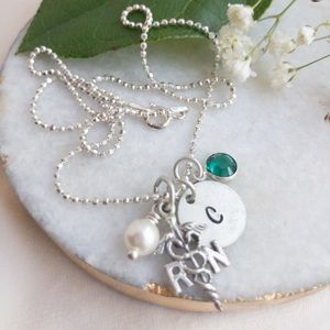 Personalized Silver RN Charm Necklace